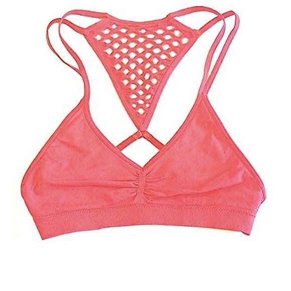 Victoria’s Secret Seamless Crochet Fishnet Racerback Bralette Neon Coral pink XS - Picture 1 of 7